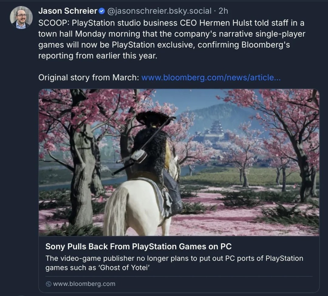 索尼PlayStation确认第一方单机游戏回归独占!