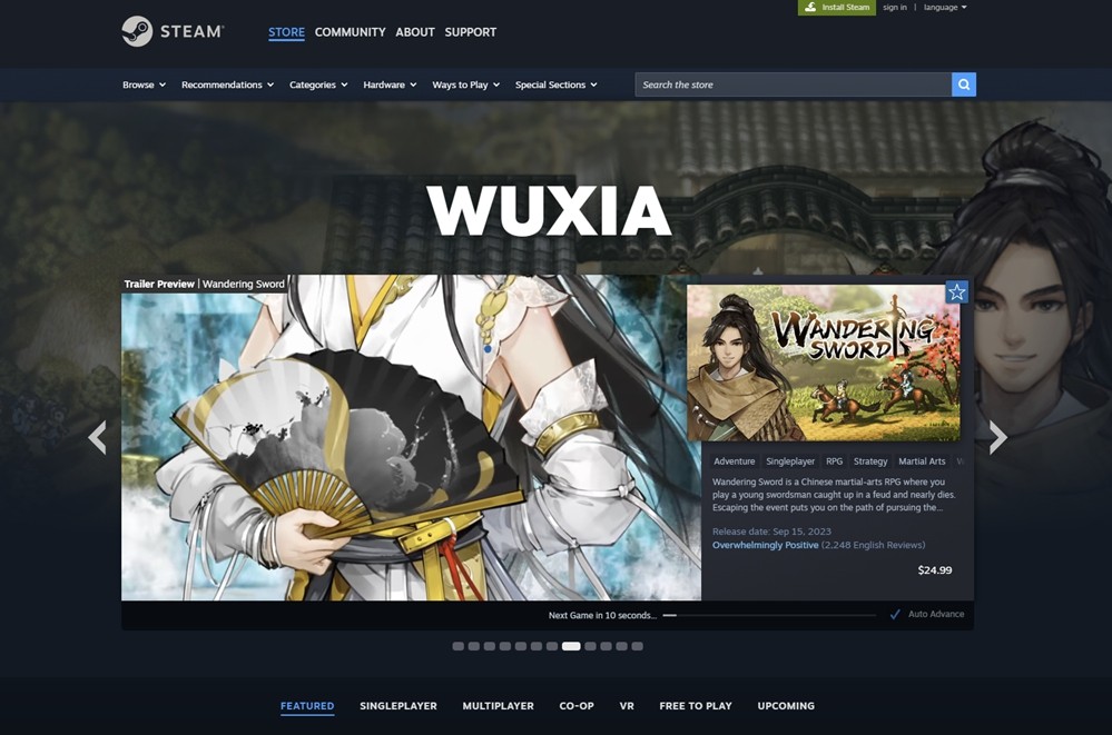 Steam更新“Wuxia”分类，《影之刃零》领跑武侠游戏期待榜单