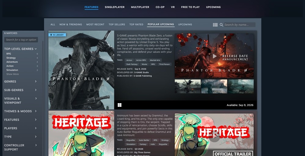 Steam更新“Wuxia”分类，《影之刃零》领跑武侠游戏期待榜单  