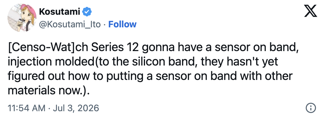 Apple Watch Series 12或在表带中嵌入传感器 