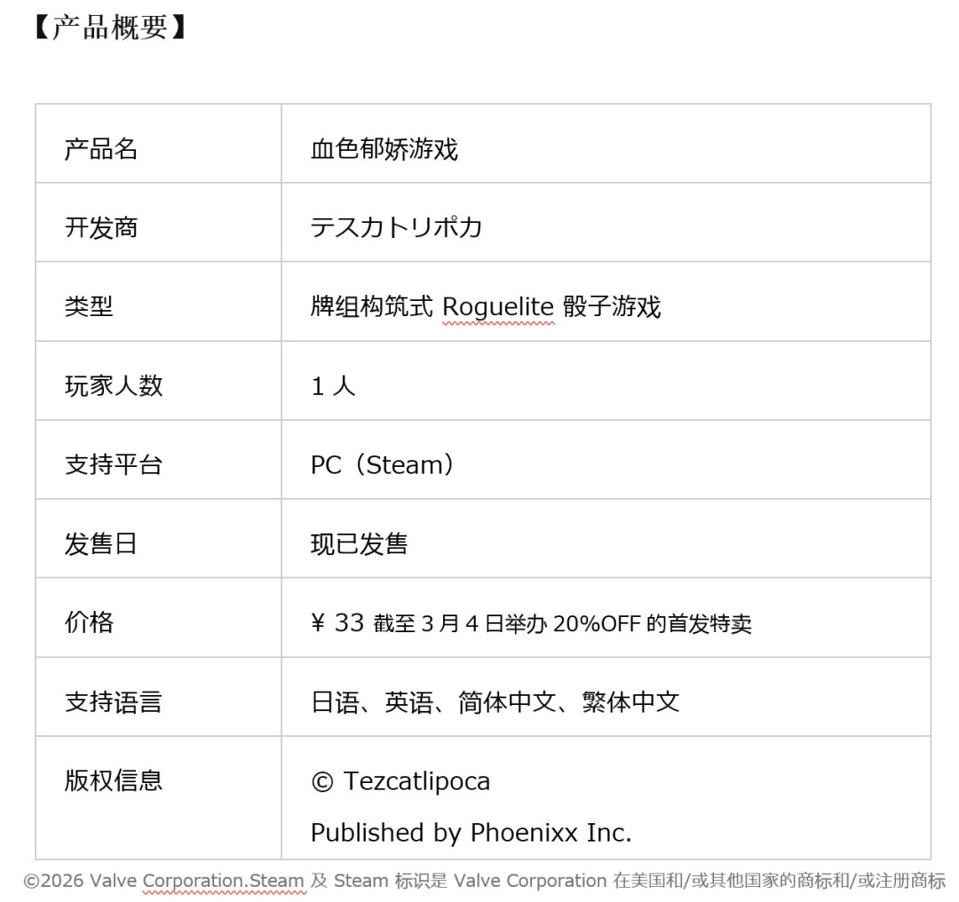 病娇x肉鸽x骰子--《血色郁娇游戏》已于2月18日上线Steam！